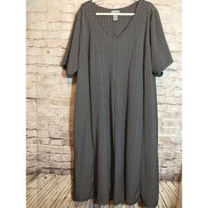 Catherines Midi Dress Womens 4X Black Geometric Print Pockets Stretch Plus